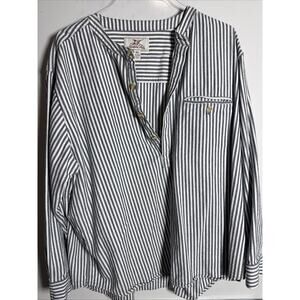 Madda Fella Castaway Shirt Button Striped Cotton Blue White Men's Size XtraLarge